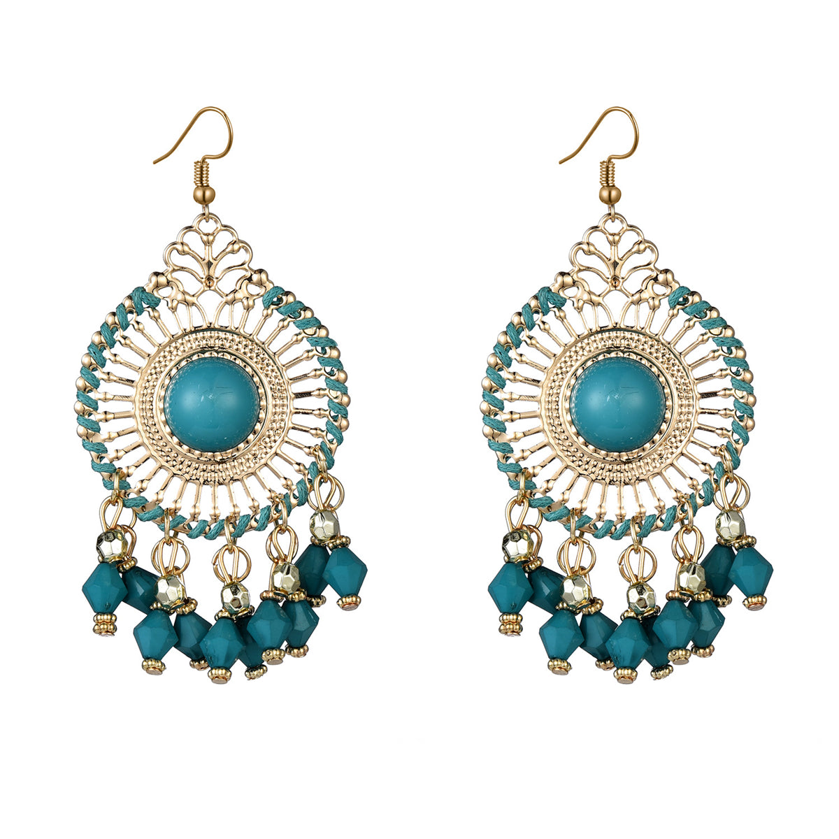 Green Acrylic and Enamel 18K Gold-Plated Openwork Round Drop Earrings, gold drop earrings for women, front view
