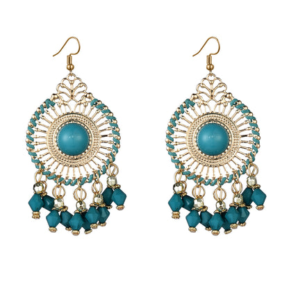 Green Acrylic and Enamel 18K Gold-Plated Openwork Round Drop Earrings, gold drop earrings for women, front view