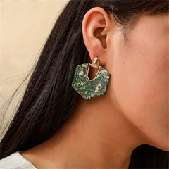 Green Acrylic & 18K Gold-Plated Hexagon Catch Drop Earrings