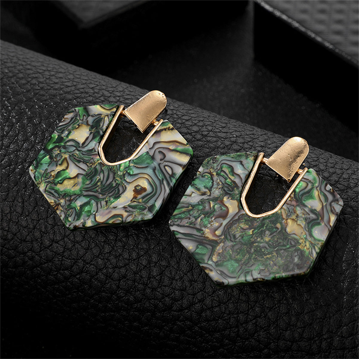 Green Acrylic & 18K Gold-Plated Hexagon Catch Drop Earrings