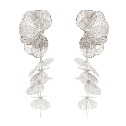 Silvertone Open Textured Flower Cluster Dangle Earrings