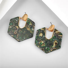 Green Acrylic & 18K Gold-Plated Hexagon Catch Drop Earrings
