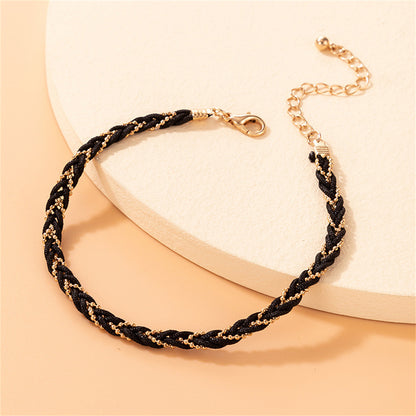18K Gold-Plated and Black Polyster Braided Anklet, gold anklet bracelet, elegant gift for her, side view
