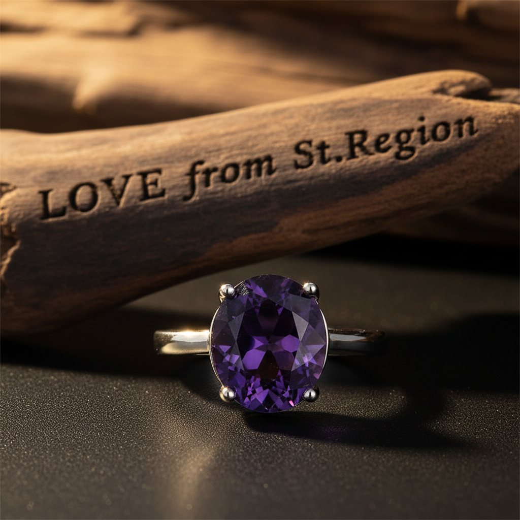 Purple Crystal & Silver-Plated Oval-Cut Solitaire Ring
