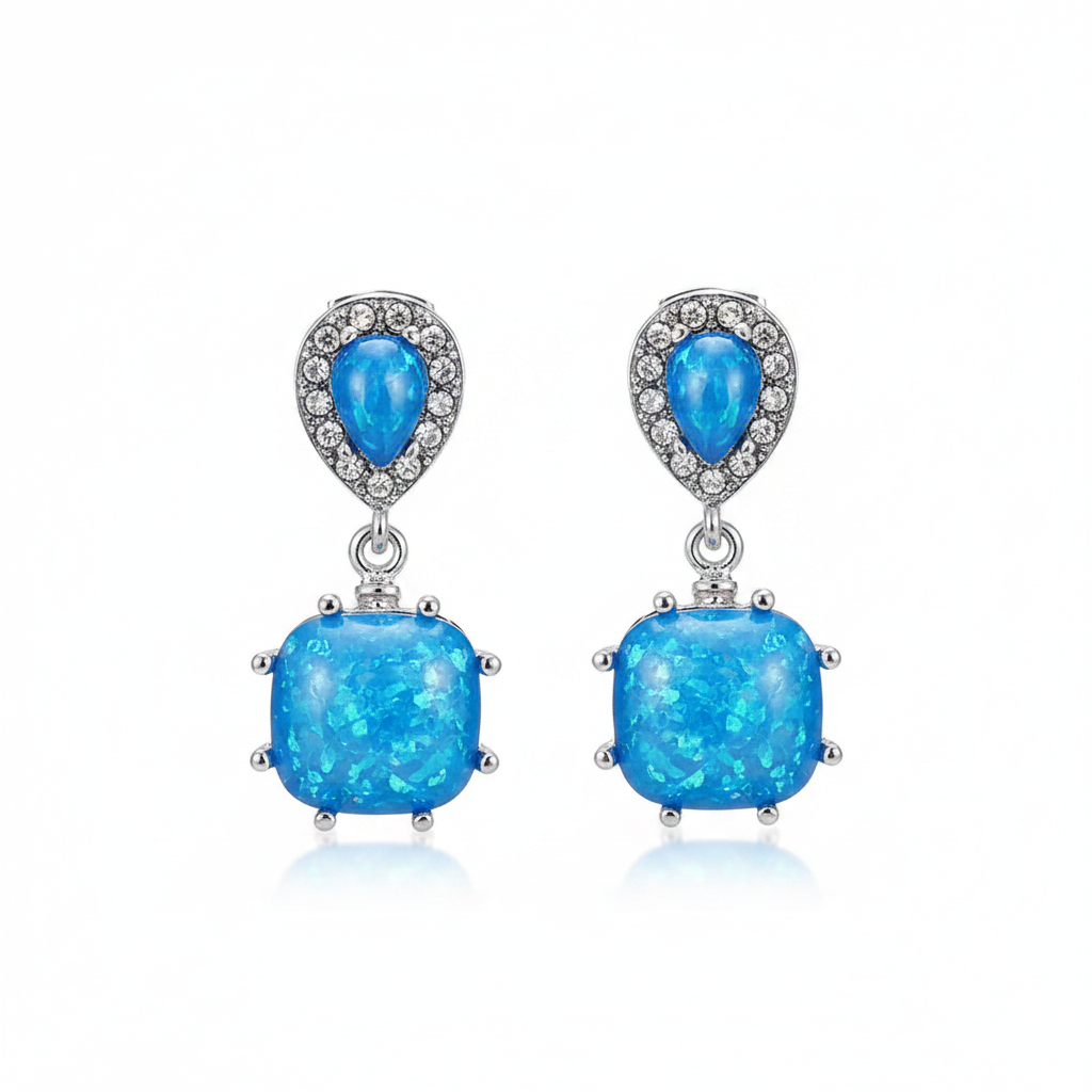 Blue Opal & Cubic Zirconia Drop Earrings - Street Region