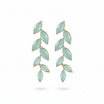 Green Crystal & 18K Gold-Plated Leaves Drop Earrings - Street Region