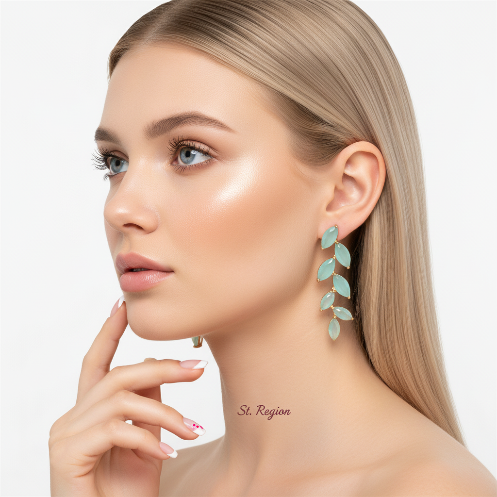 Green Crystal & 18K Gold-Plated Leaves Drop Earrings - Street Region