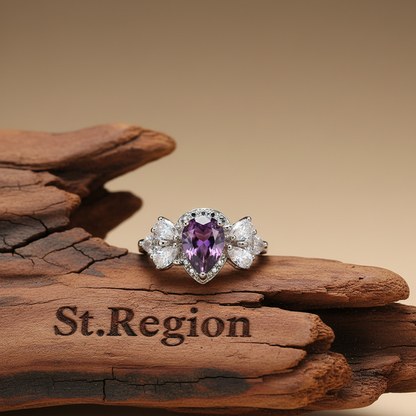 Purple Crystal & Silver-Plated Pear-Cut Ring - Street Region