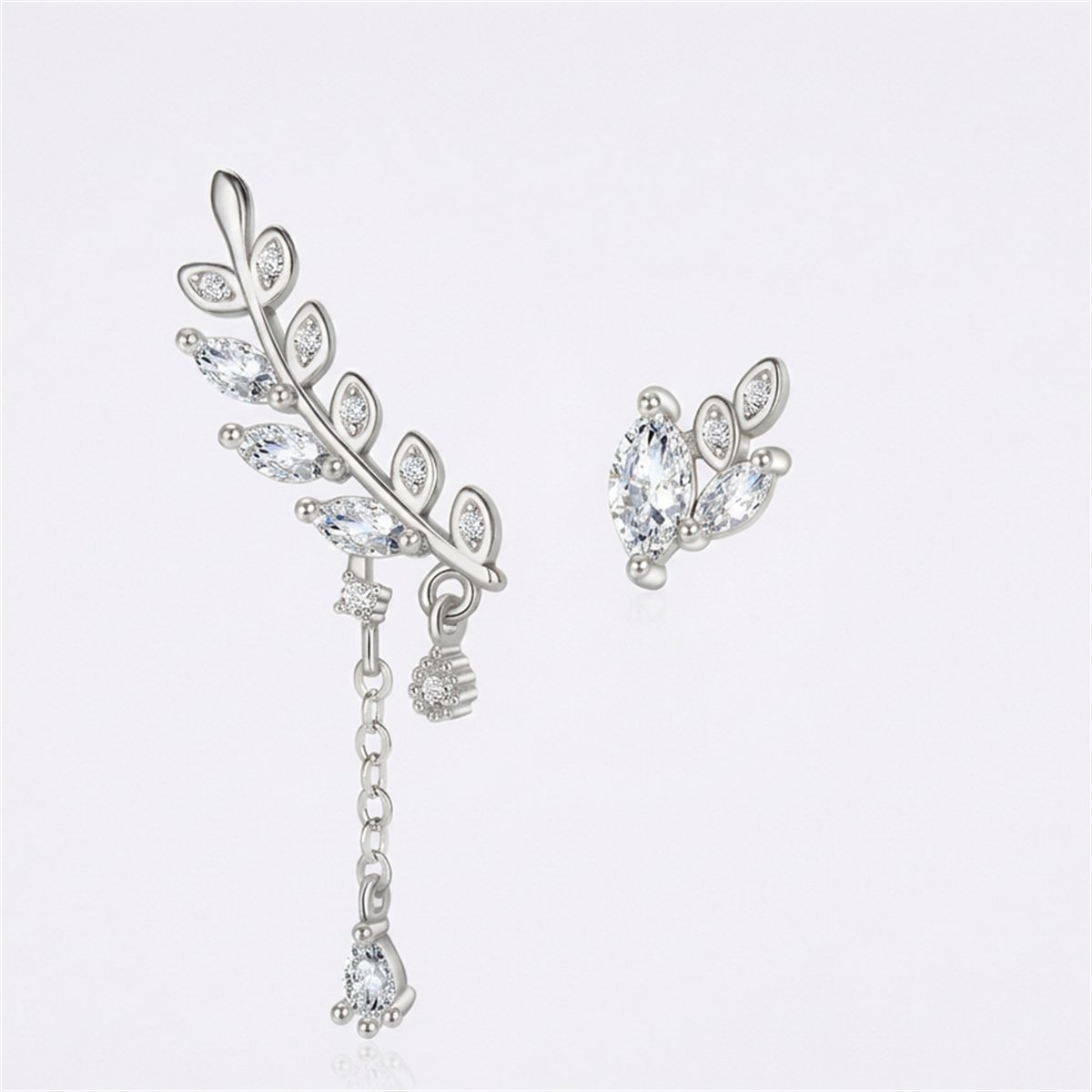 Crystal and Cubic Zirconia Leaves Stud and Ear Climber Earrings, stud earrings for women, vintage-inspired design, side view