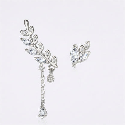 Crystal and Cubic Zirconia Leaves Stud and Ear Climber Earrings, stud earrings for women, vintage-inspired design, side view