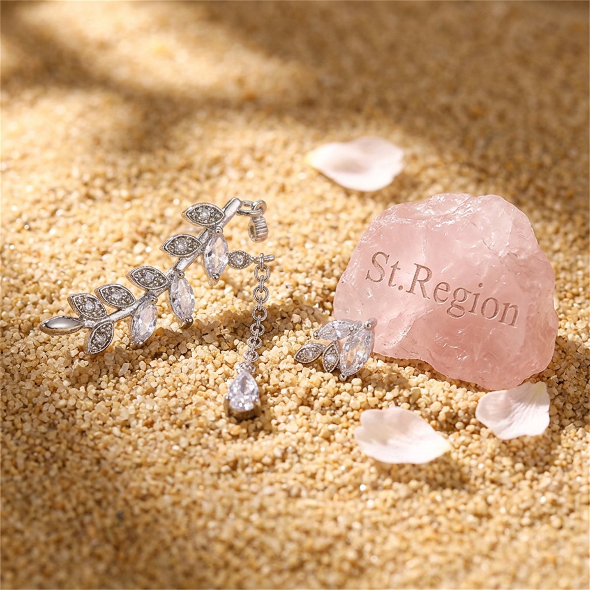 Crystal and Cubic Zirconia Leaves Stud and Ear Climber Earrings, stud earrings for women, detail close-up