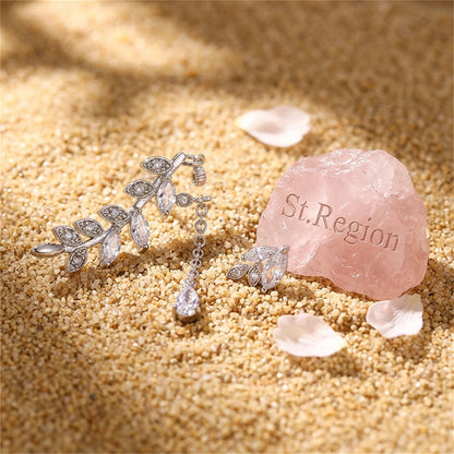 Crystal and Cubic Zirconia Leaves Stud and Ear Climber Earrings, stud earrings for women, detail close-up