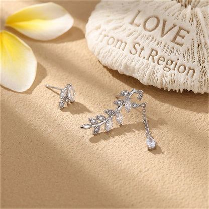 Crystal and Cubic Zirconia Leaves Stud and Ear Climber Earrings, stud earrings for women, lifestyle look