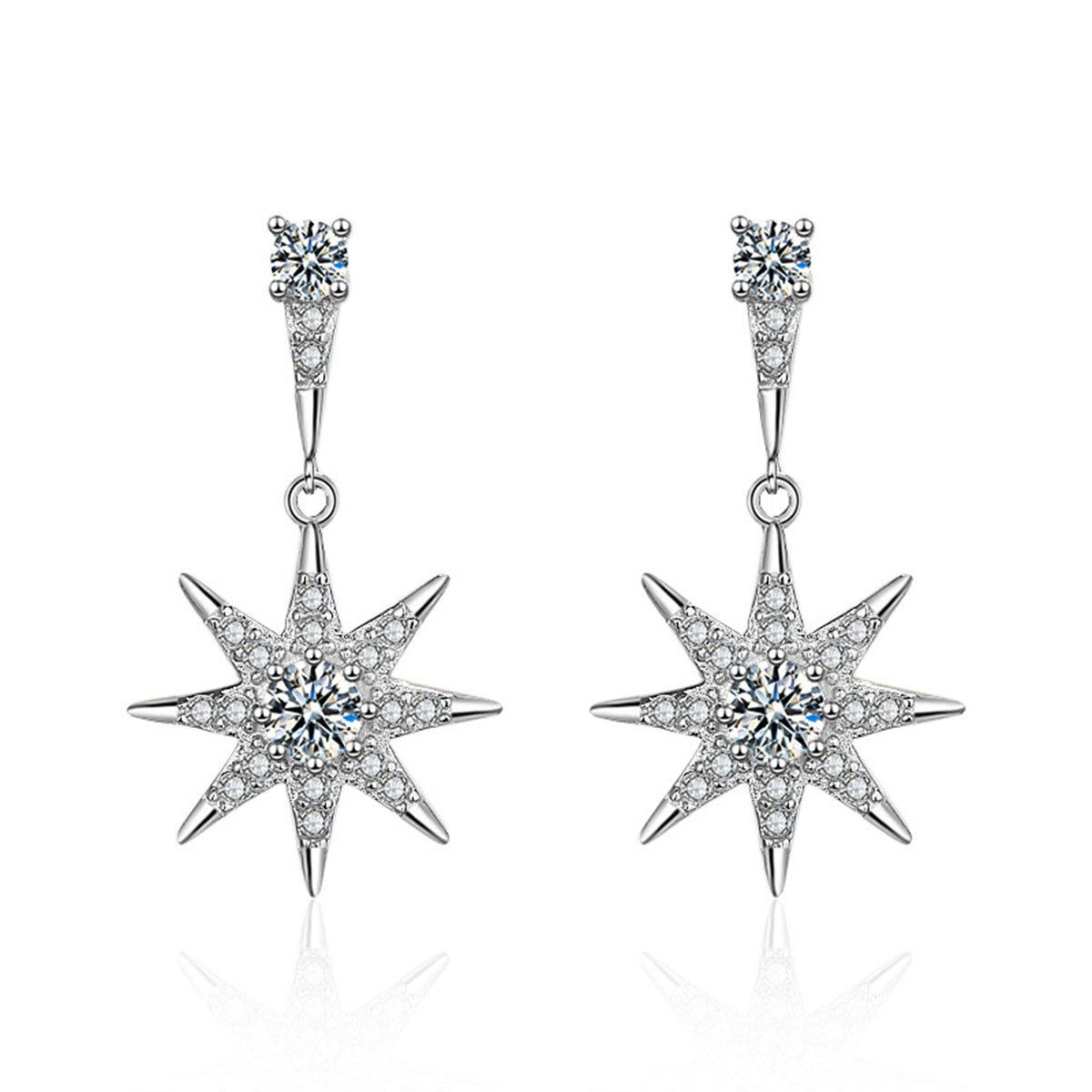Cubic Zirconia and Silver-Plated Star Drop Earrings, silver drop earrings for women, elegant gift for her, lifestyle look