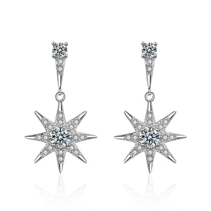 Cubic Zirconia and Silver-Plated Star Drop Earrings, silver drop earrings for women, elegant gift for her, lifestyle look