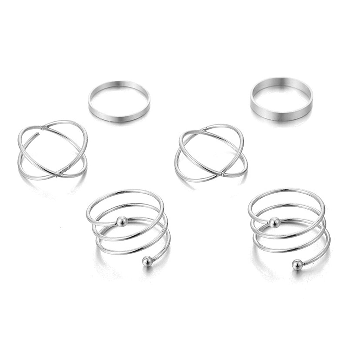 Silver-Plated Simplicity Stackable Ring Set, silver statement rings for women, elegant gift for her, side view