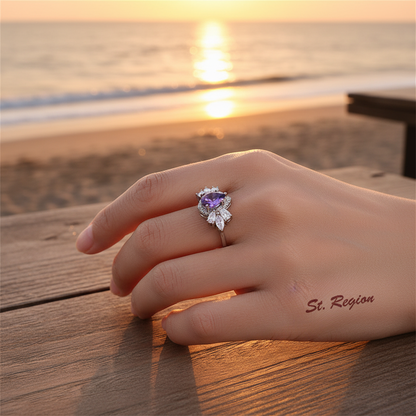 Purple Crystal & Silver-Plated Pear-Cut Ring - Street Region
