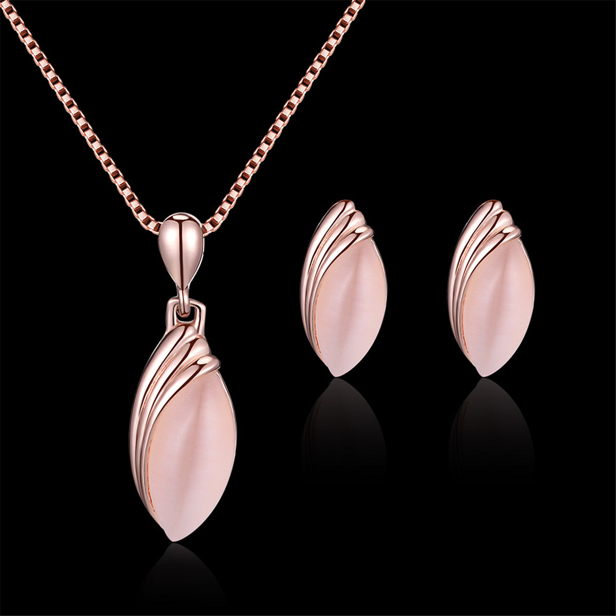 Cats Eye & 18K Rose Gold-Plated Pear Pendant Necklace & Stud Earrings