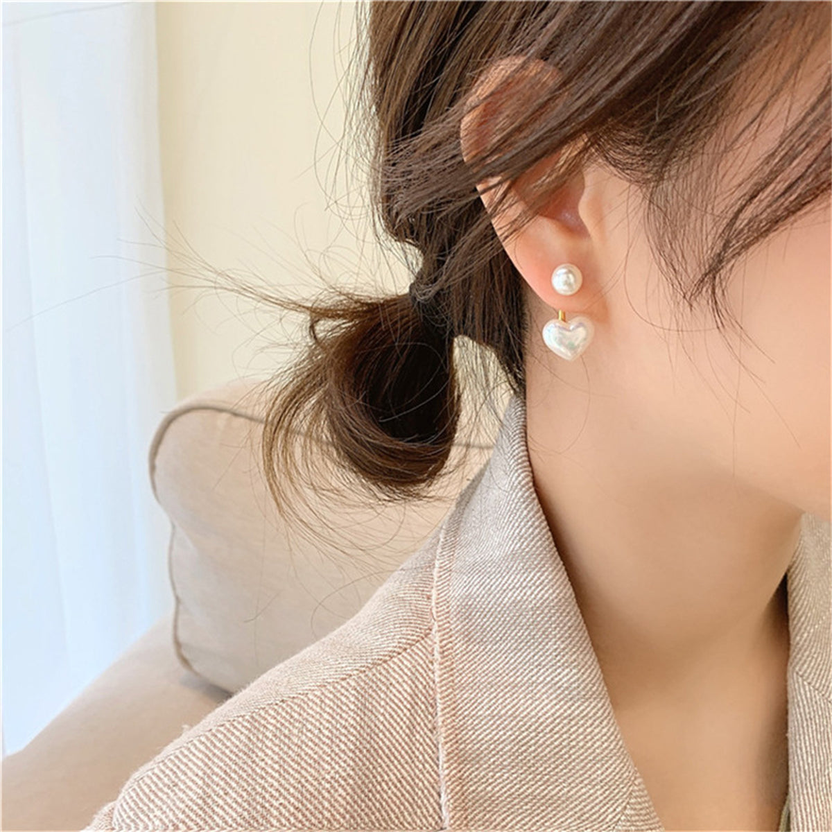 Pearl & 18K Gold-Plated Heart Ear Jackets