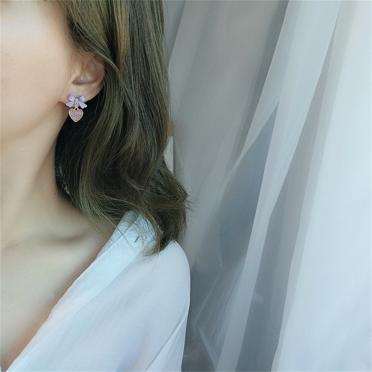 Purple Enamel & Cubic Zirconia 18K Gold-Plated Bow Heart Drop Earrings