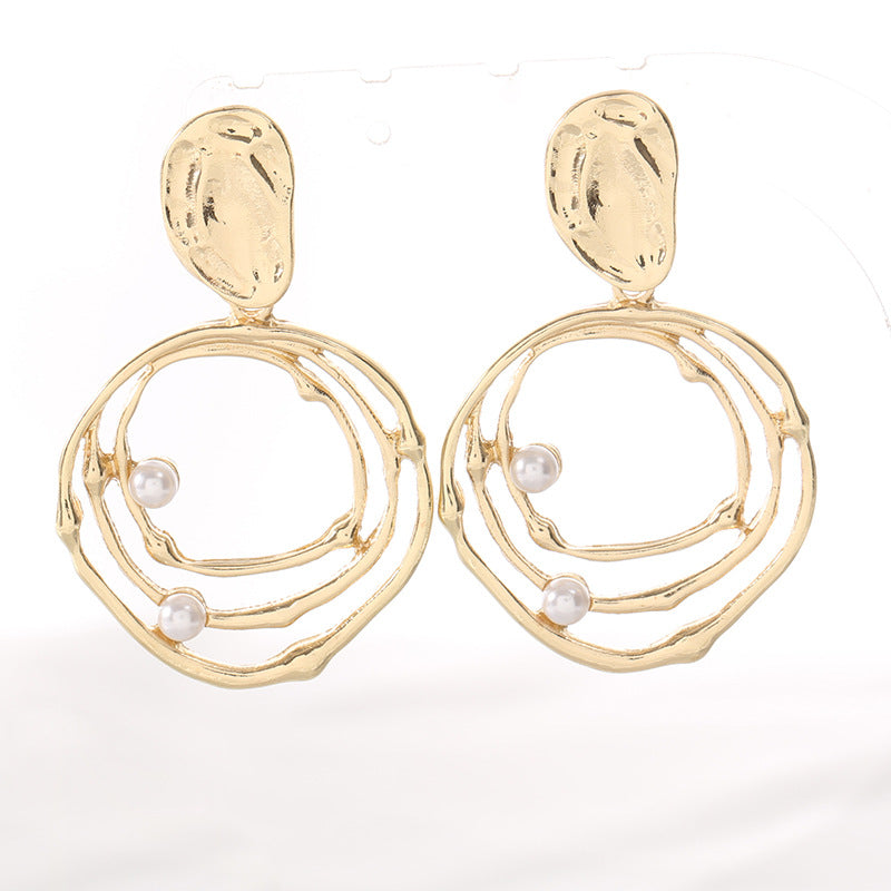 Pearl & 18K Gold-Plated Layered Circle Drop Earrings