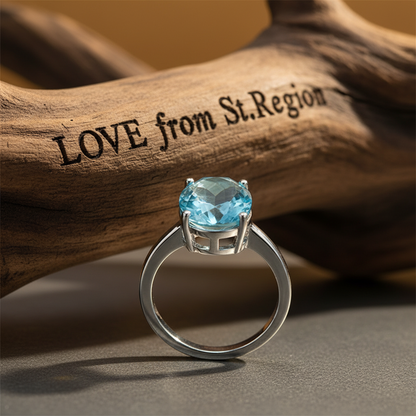 Sea Blue Crystal & Silver-Plated Oval-Cut Solitaire Ring - Street Region