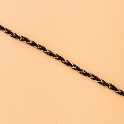 18K Gold-Plated and Black Polyster Braided Anklet, gold anklet bracelet, elegant gift for her, styled look