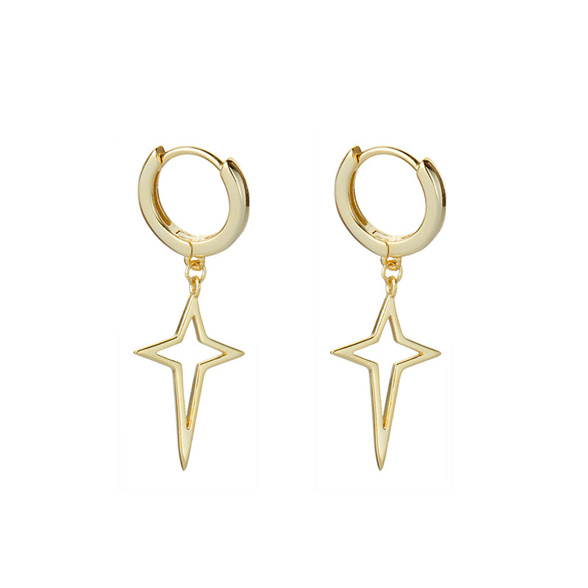 18K Gold-Plated Star Huggie Earrings, gold huggie earrings, everyday style, front view