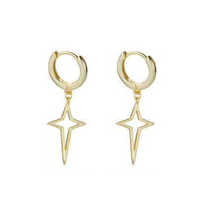 18K Gold-Plated Star Huggie Earrings, gold huggie earrings, everyday style, front view