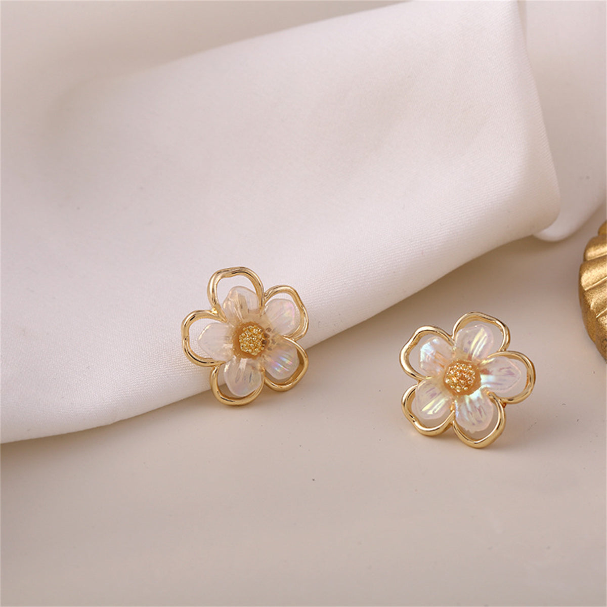 Acrylic & 18K Gold-Plated Flower Stud Earrings