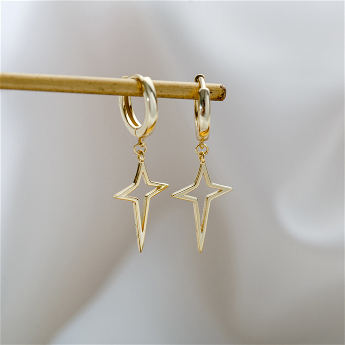 18K Gold-Plated Star Huggie Earrings, gold huggie earrings, everyday style, side view