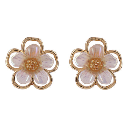 White Acrylic and 18K Gold-Plated Floral Stud Earrings, gold stud earrings for women, elegant gift for her, styled look