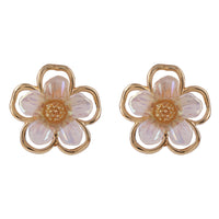 White Acrylic & 18k Gold-Plated Floral Stud Earrings