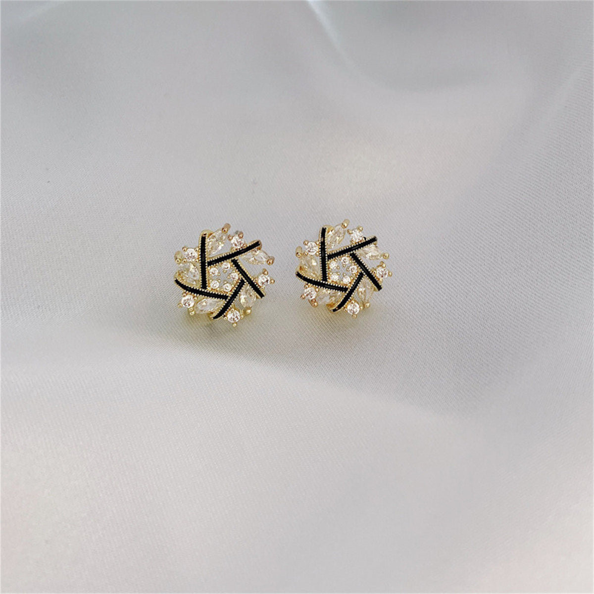 Cubic Zirconia & 18K Gold-Plated Spiral Stud Earrings
