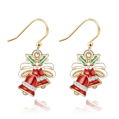 Cubic Zirconia and Red Enamel Jingle Bell Drop Earrings, drop earrings for women, vintage-inspired design, lifestyle look
