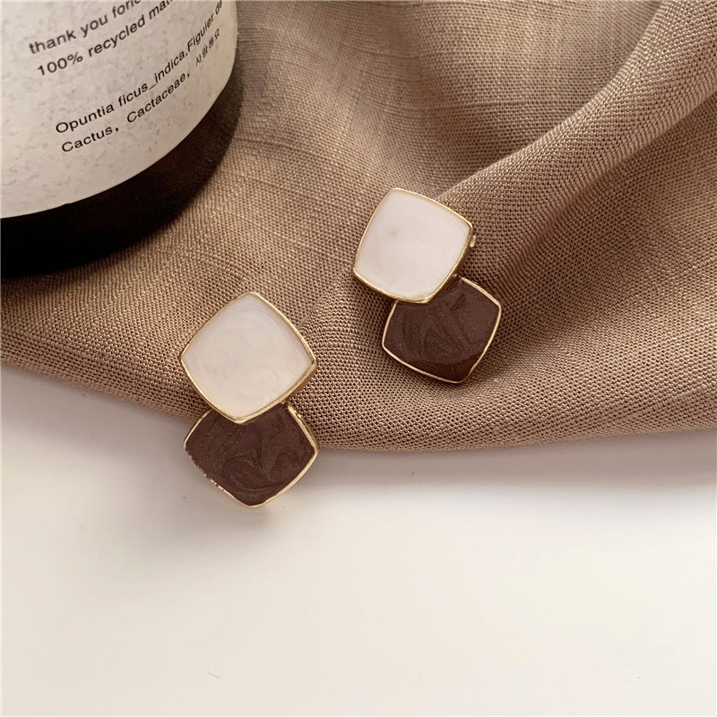 Gray Enamel & 18K Gold-Plated Stacked Square Drop Earrings