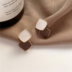 Gray Enamel & 18K Gold-Plated Stacked Square Drop Earrings