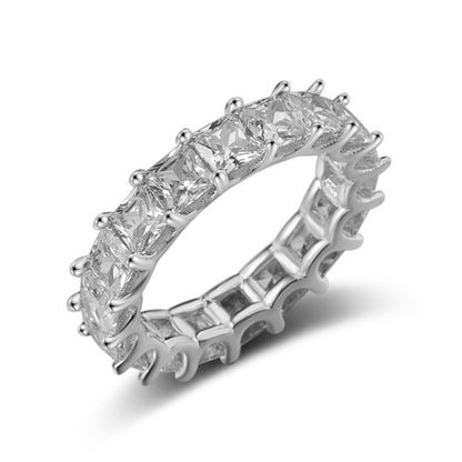 Crystal and Silver-Plated Princess-Cut Ring, silver statement rings for women, everyday style, front view