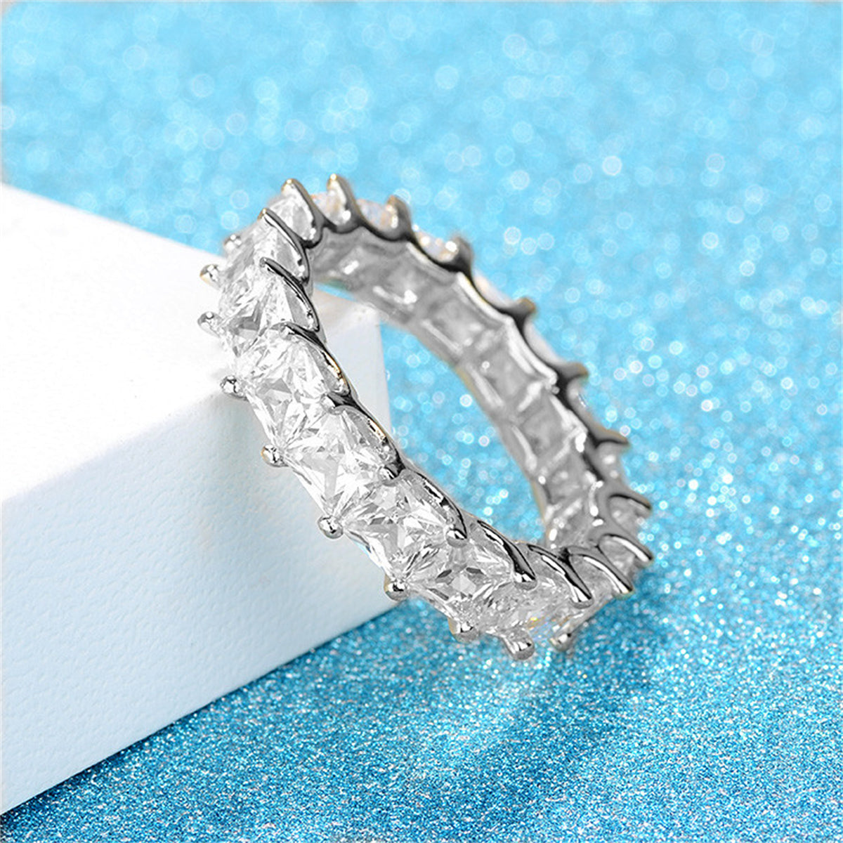 Crystal and Silver-Plated Princess-Cut Ring, silver statement rings for women, everyday style, lifestyle look
