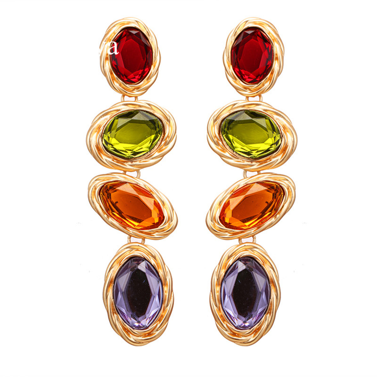 Colored Crystal & 18K Gold-Plated Oval Twist Drop Earrings