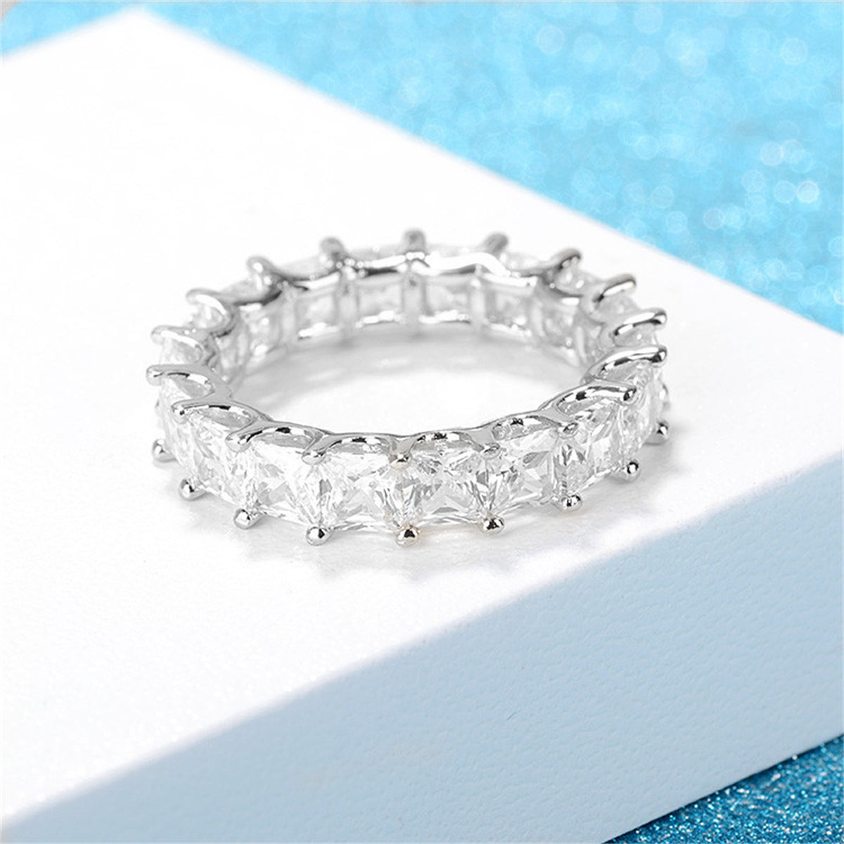 Crystal and Silver-Plated Princess-Cut Ring, silver statement rings for women, everyday style, styled look