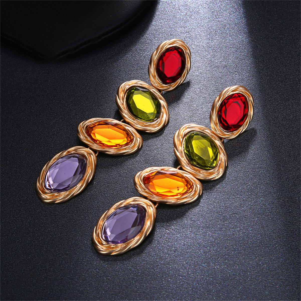 Colored Crystal & 18K Gold-Plated Oval Twist Drop Earrings