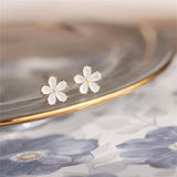 Cats Eye & 18k Gold-Plated Flower Stud Earrings