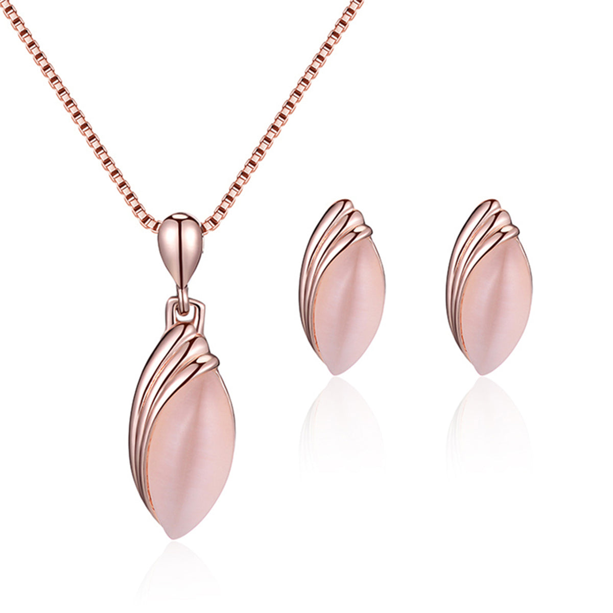 Cats Eye & 18K Rose Gold-Plated Pear Pendant Necklace & Stud Earrings