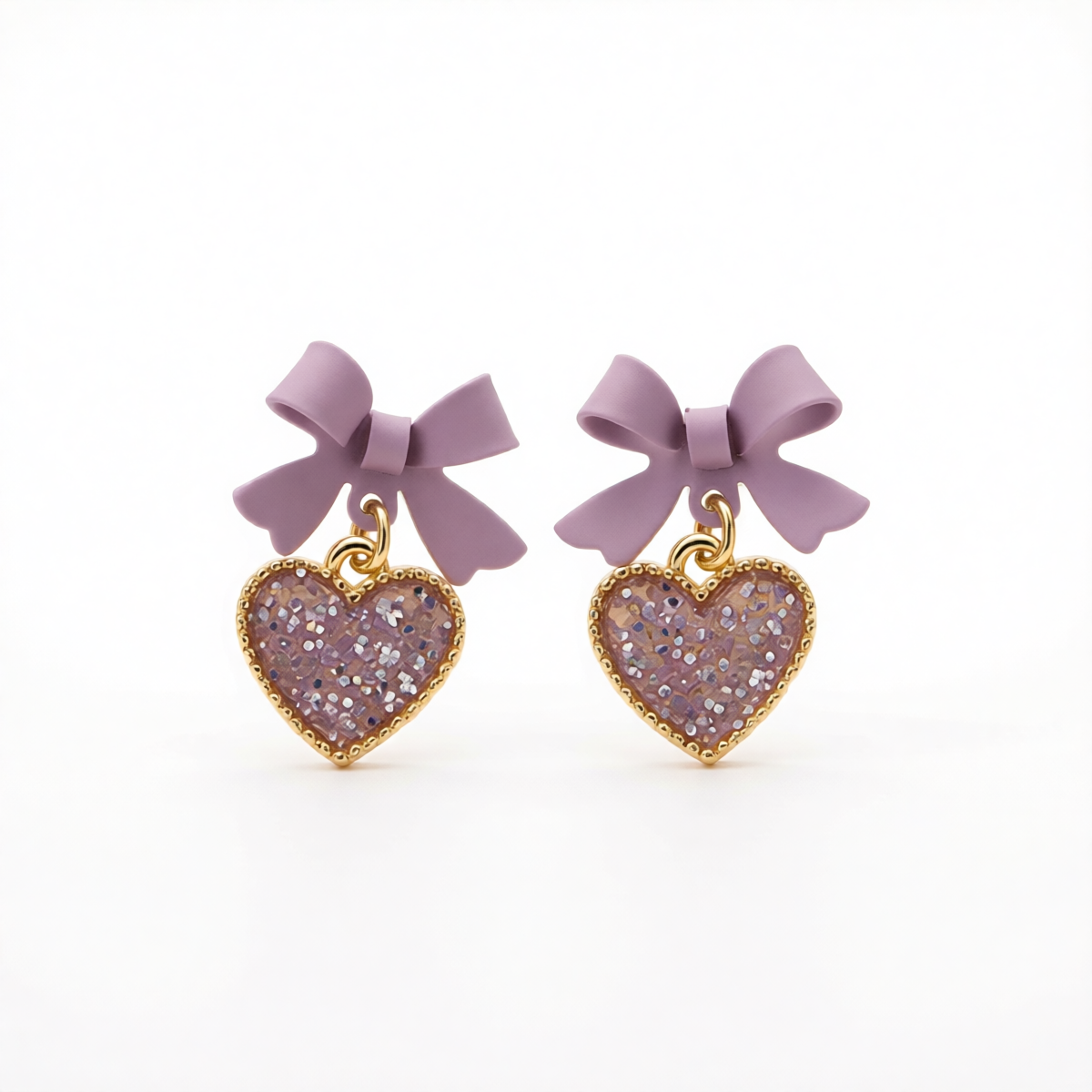 Purple Enamel & Cubic Zirconia 18K Gold-Plated Bow Heart Drop Earrings