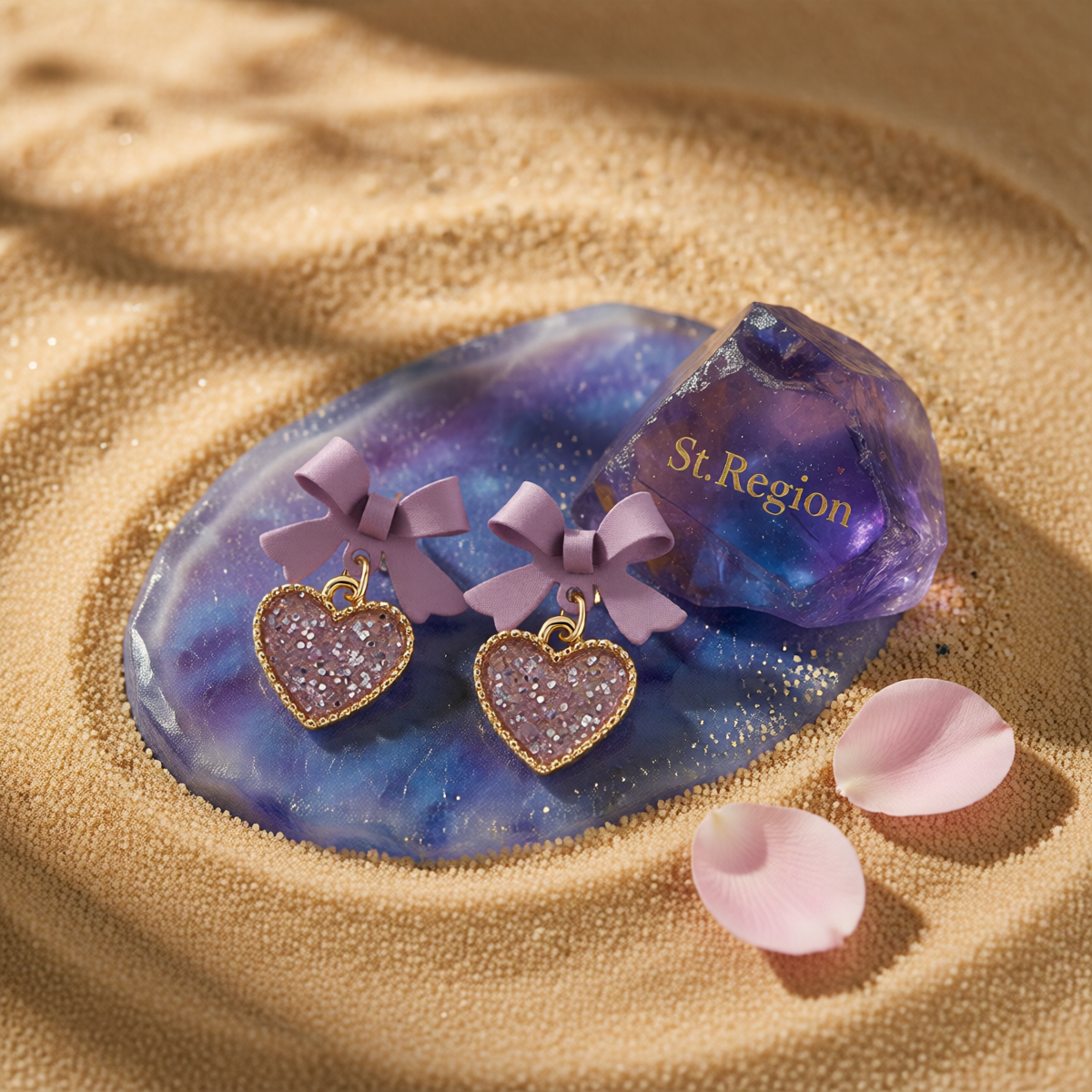 Purple Enamel & Cubic Zirconia 18K Gold-Plated Bow Heart Drop Earrings