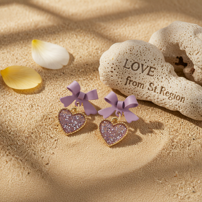 Purple Enamel & Cubic Zirconia 18K Gold-Plated Bow Heart Drop Earrings