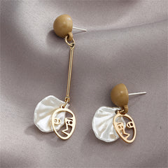 Taupe Acrylic & Shell Face Asymmetrical Drop Earrings