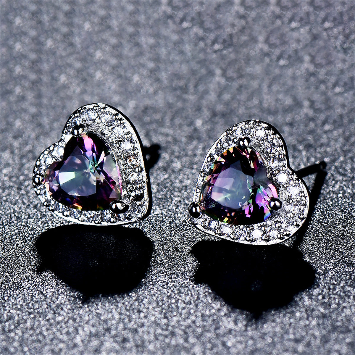 Colored Crystal & Cubic Zirconia Silver-Plated Halo Heart Stud Earrings