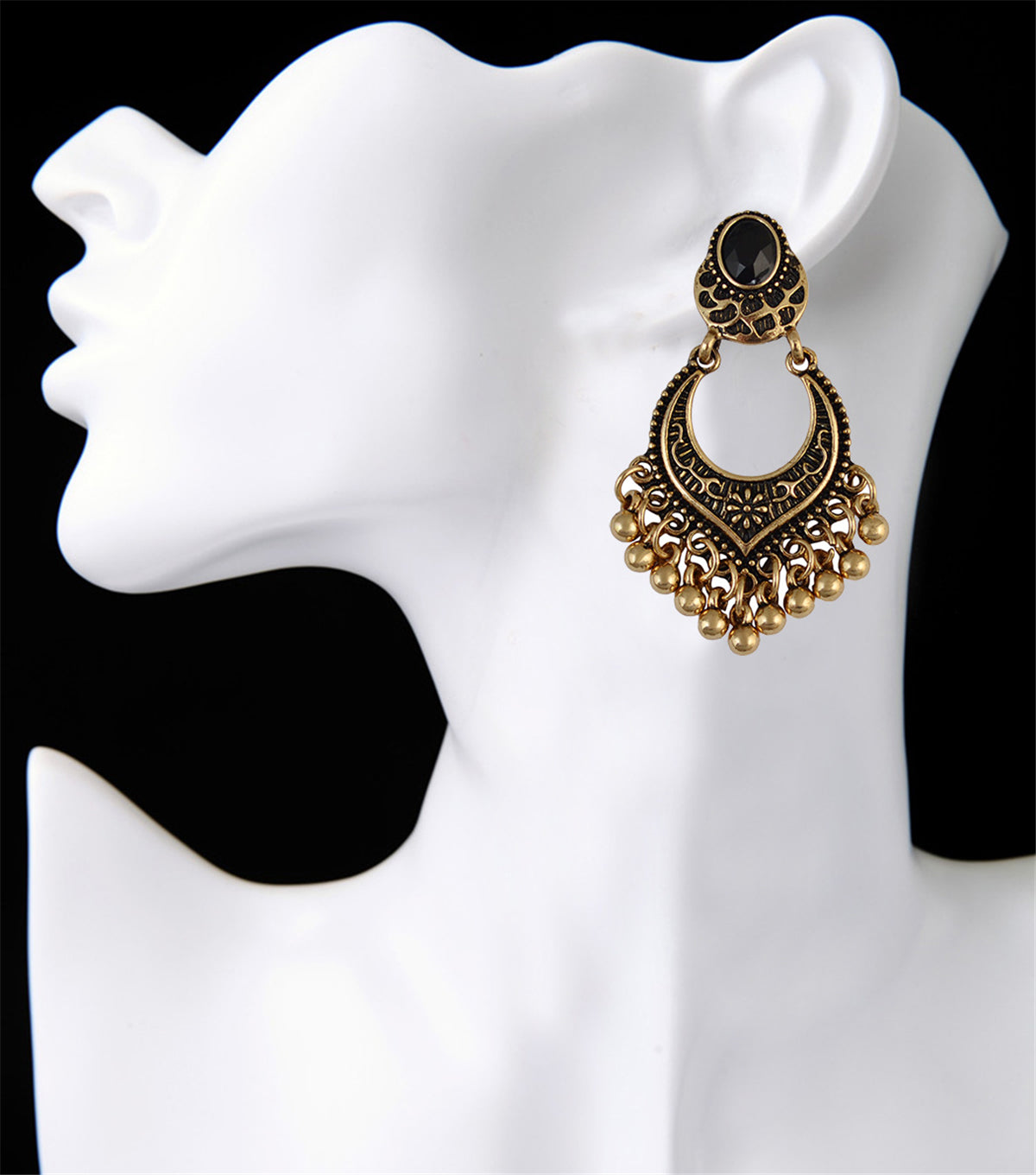 18K Gold-Plated & Black Resin Bell-Tassel Drop Earrings